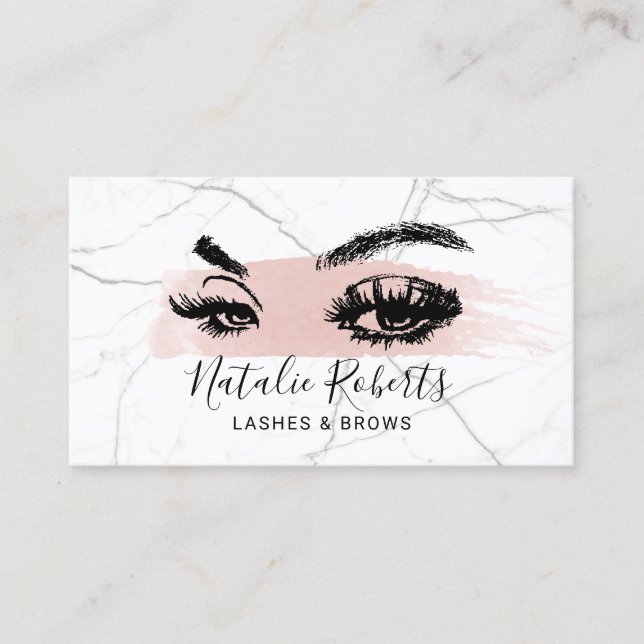 Cartão De Visita Lashes Brows Makeup Artista Blush Stroke Marble (Frente)