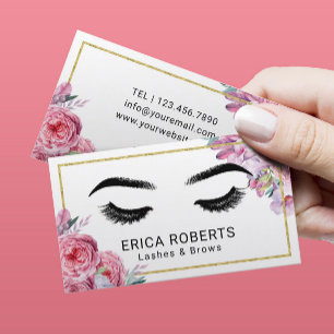 Cartão De Visita Lashes & Brows Makeup Artista Modern Floral Salon