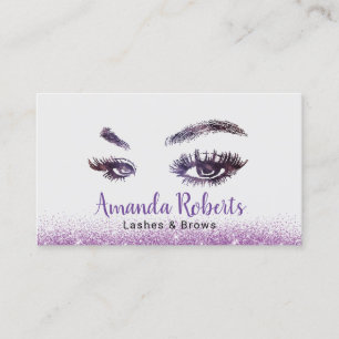 Cartão De Visita Lashes & Brows Makeup Artista Modern Purple Glitte