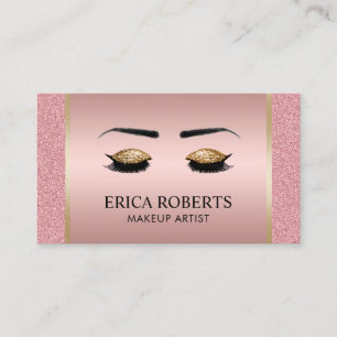 Cartão De Visita Lashes & Brows Makeup Artista Moderno Rosa Dourado