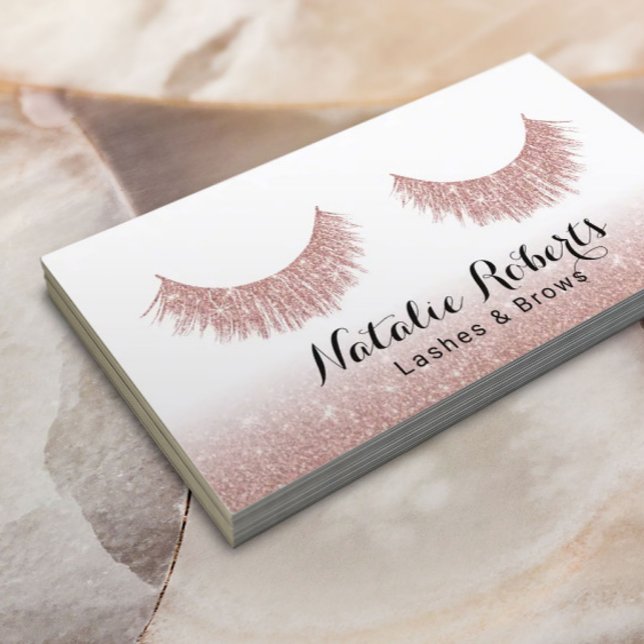 Cartão De Visita Lashes & Brows Makeup Artista Moderno Rosa Dourado (Criador carregado)