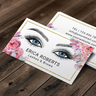Cartão De Visita Lashes & Brows Makeup Artista Rosa Salão Floral