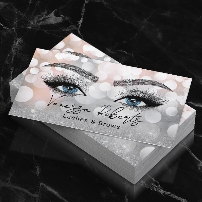 Cartão De Visita Lashes & Brows Makeup Artista Silver Beauty Salon (Criador carregado)