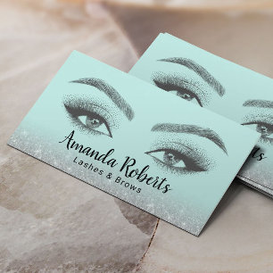 Cartão De Visita Lashes & Brows Microblading Mint & Silver Glitter