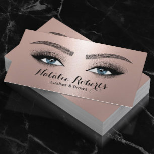 Cartão De Visita Lashes & Brows Salon Makeup Artista Rosa Dourado