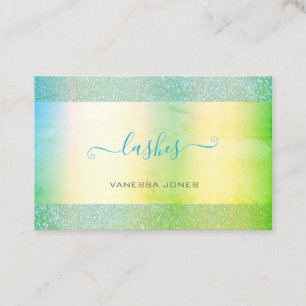 Cartão De Visita Lashes de Aquarela Verde Amarelo Verde Moderno