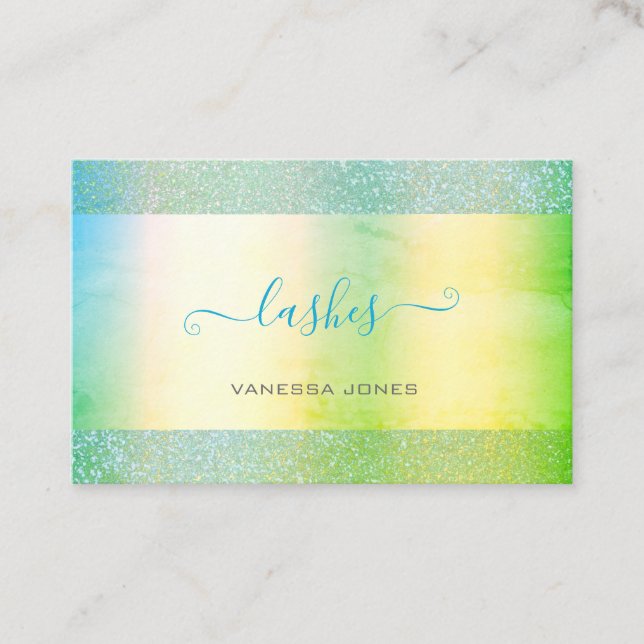 Cartão De Visita Lashes de Aquarela Verde Amarelo Verde Moderno (Frente)