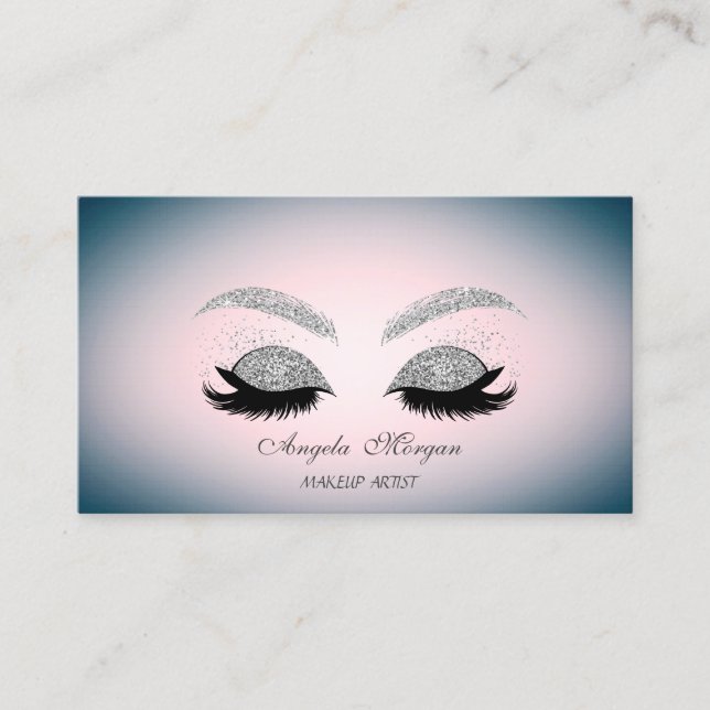 Cartão De Visita Lashes de Faux de Glitter Profissional Moderno Ele (Frente)
