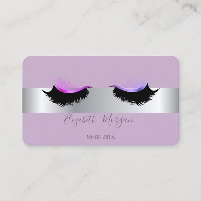 Cartão De Visita Lashes de Faux de Prata Profissional Moderna Elega (Frente)