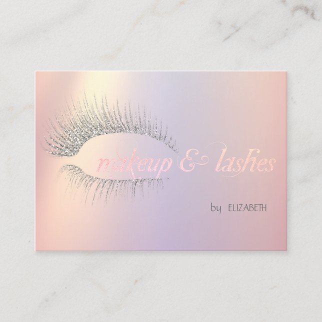 Cartão De Visita Lashes De Lâmpadas Modernas De Prata Elegante, Maq (Frente)