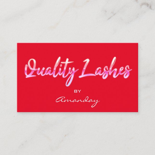 Cartão De Visita Lashes de qualidade vermelha Script de extensão de (Frente)