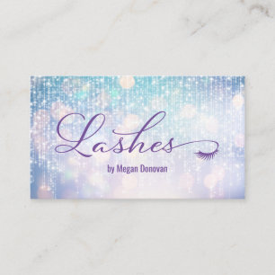 Cartão De Visita Lashes Logotipo Roxo e Garrafa de Bokeh