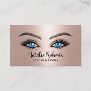 Cartão De Visita Lashes Makeup Artist Blue Eyes Salon Rosa Dourado