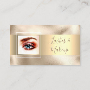 Cartão De Visita Lashes & Makeup Artist, DIY Name/Photo, Dourado/Do