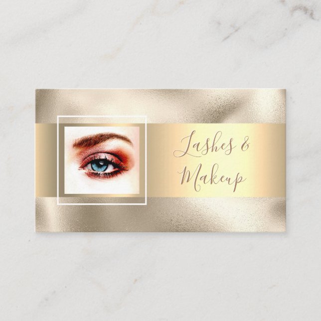 Cartão De Visita Lashes & Makeup Artist, DIY Name/Photo, Dourado/Do (Frente)