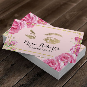 Cartão De Visita Lashes Makeup Artist Elegant Pink Floral Salon