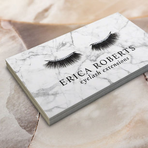 Cartão De Visita Lashes Makeup Artist Eyelash Salon White Marble
