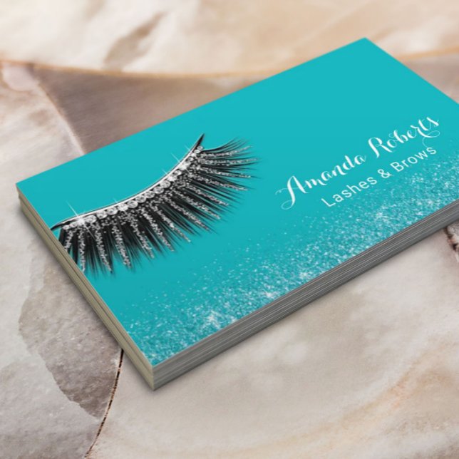 Cartão De Visita Lashes Makeup Artist Glam Glitter Eyelash Teal (Criador carregado)