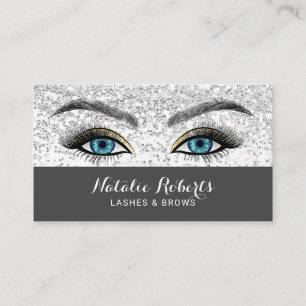 Cartão De Visita Lashes Makeup Artista Blue Eyes Silver Sequin Salo