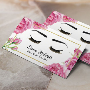 Cartão De Visita Lashes Makeup Artista Elegante Beleza Floral Salão
