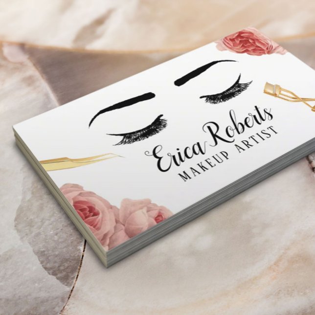 Cartão De Visita Lashes Makeup Artista Elegante Beleza Floral Salão (Criador carregado)
