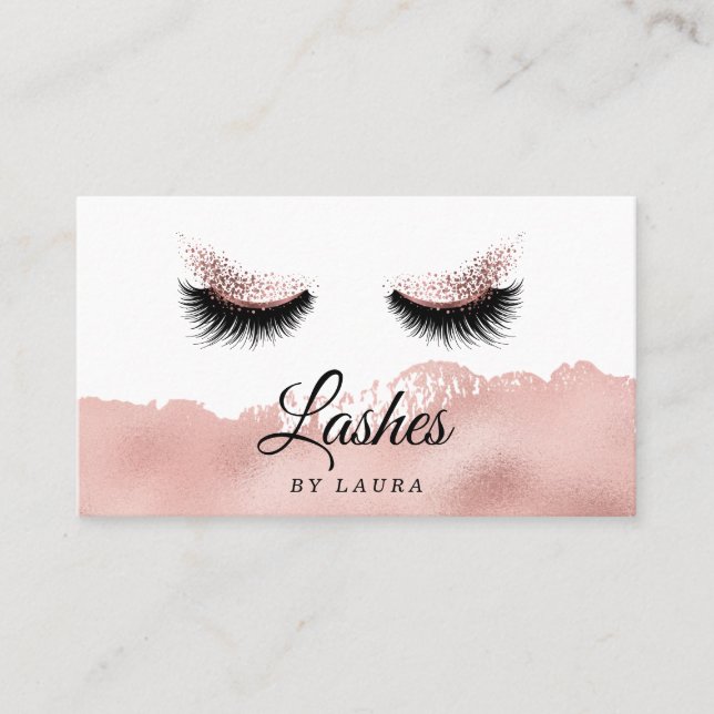 Cartão De Visita Lashes Makeup Artista Faux rosa dourado (Frente)