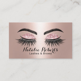 Cartão De Visita Lashes Makeup Artista Glam Rosa Dourado Eyelash