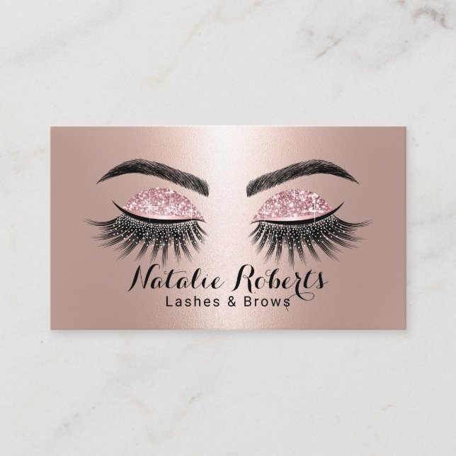 Cartão De Visita Lashes Makeup Artista Glam Rosa Dourado Eyelash (Frente)