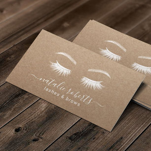 Cartão De Visita Lashes Makeup Artista Minimalista Rustic Kraft