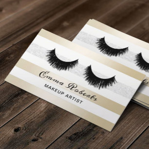 Cartão De Visita Lashes Makeup Artista Modern Dourado & Silver Stri