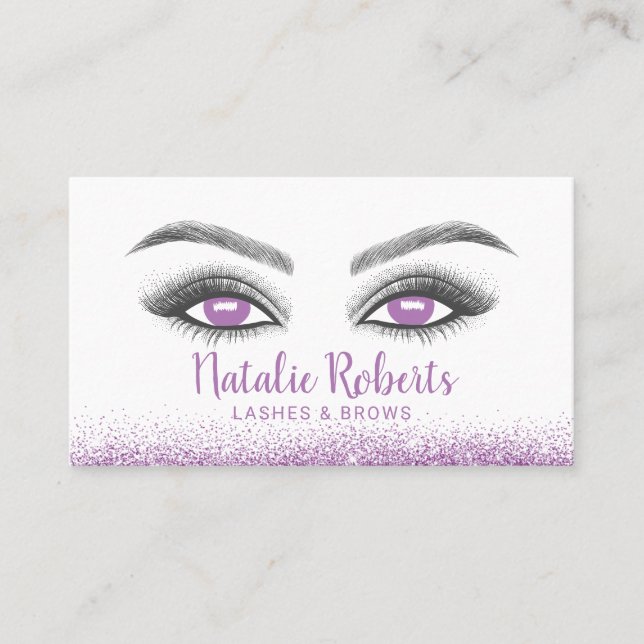 Cartão De Visita Lashes Makeup Artista Modern Roxo Salão (Frente)