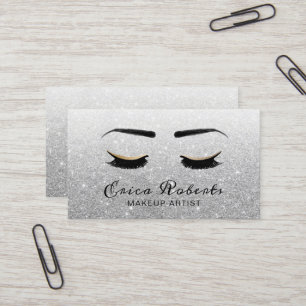 Cartão De Visita Lashes Makeup Artista Modern Silver Glitter