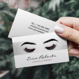 Cartão De Visita Lashes Makeup Artista Modern Silver Stripe Salon