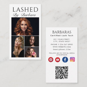 Cartão De Visita Lashes Makeup Artista Moderno Preto 4 foto qr code