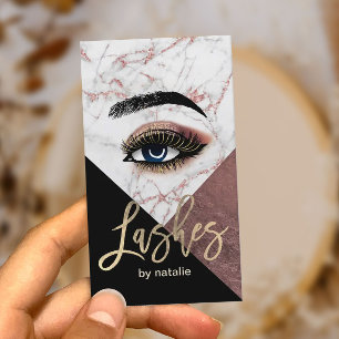Cartão De Visita Lashes Makeup Artista Moderno Rosa Dourado Marble