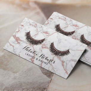 Cartão De Visita Lashes Makeup Artista Moderno Rosa Dourado Marble