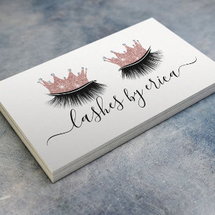 Cartão De Visita Lashes Makeup Artista Rosa Dourada Coroa Eyelash