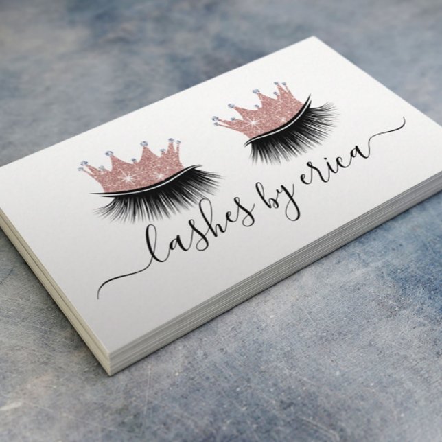 Cartão De Visita Lashes Makeup Artista Rosa Dourada Coroa Eyelash (Criador carregado)