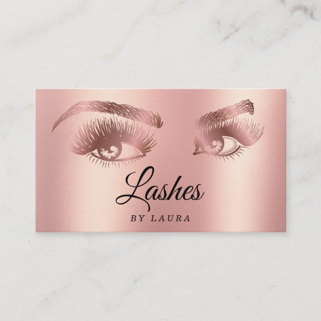 Cartão De Visita Lashes Makeup Artista Rosa Dourado Mascara Brows (Frente)