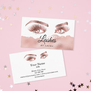 Cartão De Visita Lashes Makeup Artista Rosa Dourado Mascara Brows