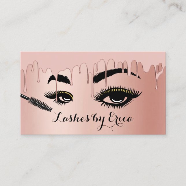 Cartão De Visita Lashes Makeup Artista Rosa Gold Foil Beaut Salon (Frente)