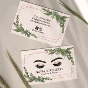 Cartão De Visita Lashes Makeup Artista Rosa Verde Geométrico