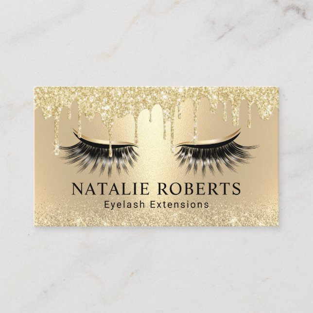 Cartão De Visita Lashes Maquiagem Artista Chic Drives Dourados Eyel (Frente)