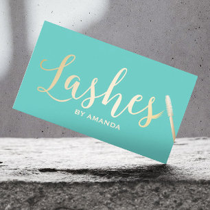 Cartão De Visita Lashes Maquiagem Artista Moderno Teal e Dourado