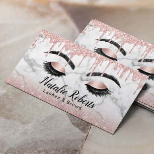 Cartão De Visita Lashes Maquiagem Artista Rosa Dourada Drives Marbl