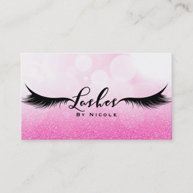 Cartão De Visita Lashes Rosa Glamor Eyelashes Makeup (Frente)