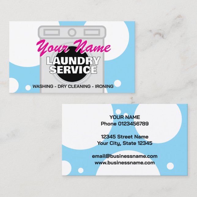 Cartão De Visita Laundry service dry cleaner business card template (Frente/Verso)
