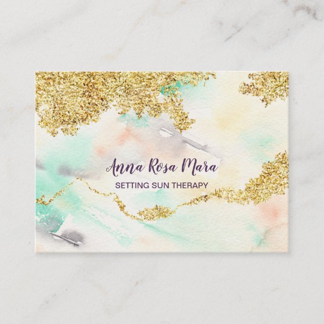 Cartão De Visita *~* Lava Aquarela Arco-Íris Pastel + Largura Doura (Frente)