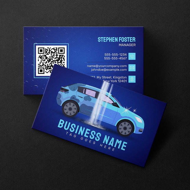 Cartão De Visita Lavagem de Carro Azul Limpeza Automotiva Enceramen (Criador carregado)