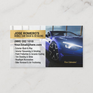 Cartão De Visita Lavagem de Carros Mobil Blue e Detalhes Automotivo
